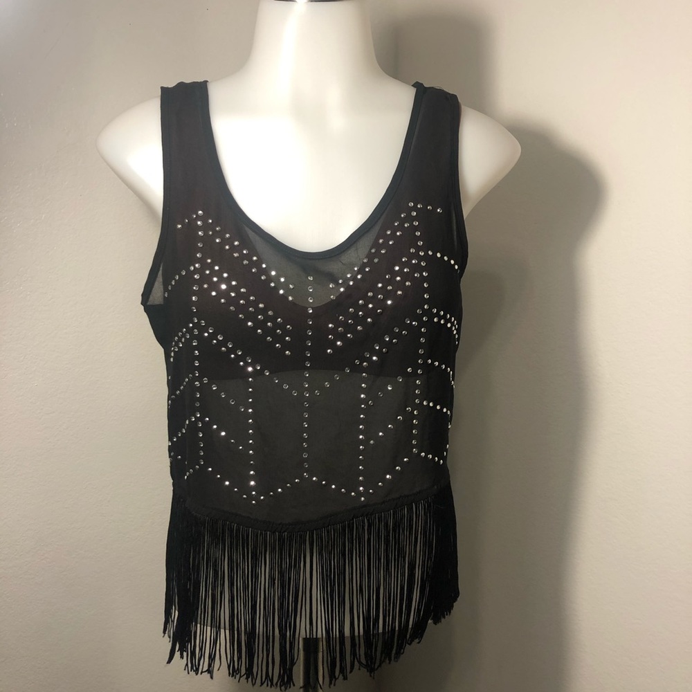 Rhinestone Crop Fringe Top